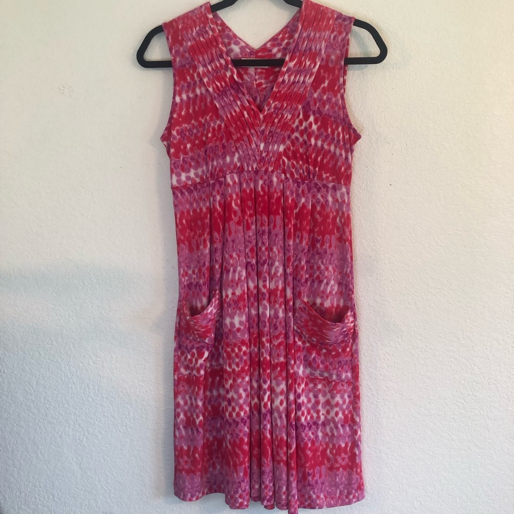 Calvin Klein Pink Tie Dye V-neck Dress with Front Pockets